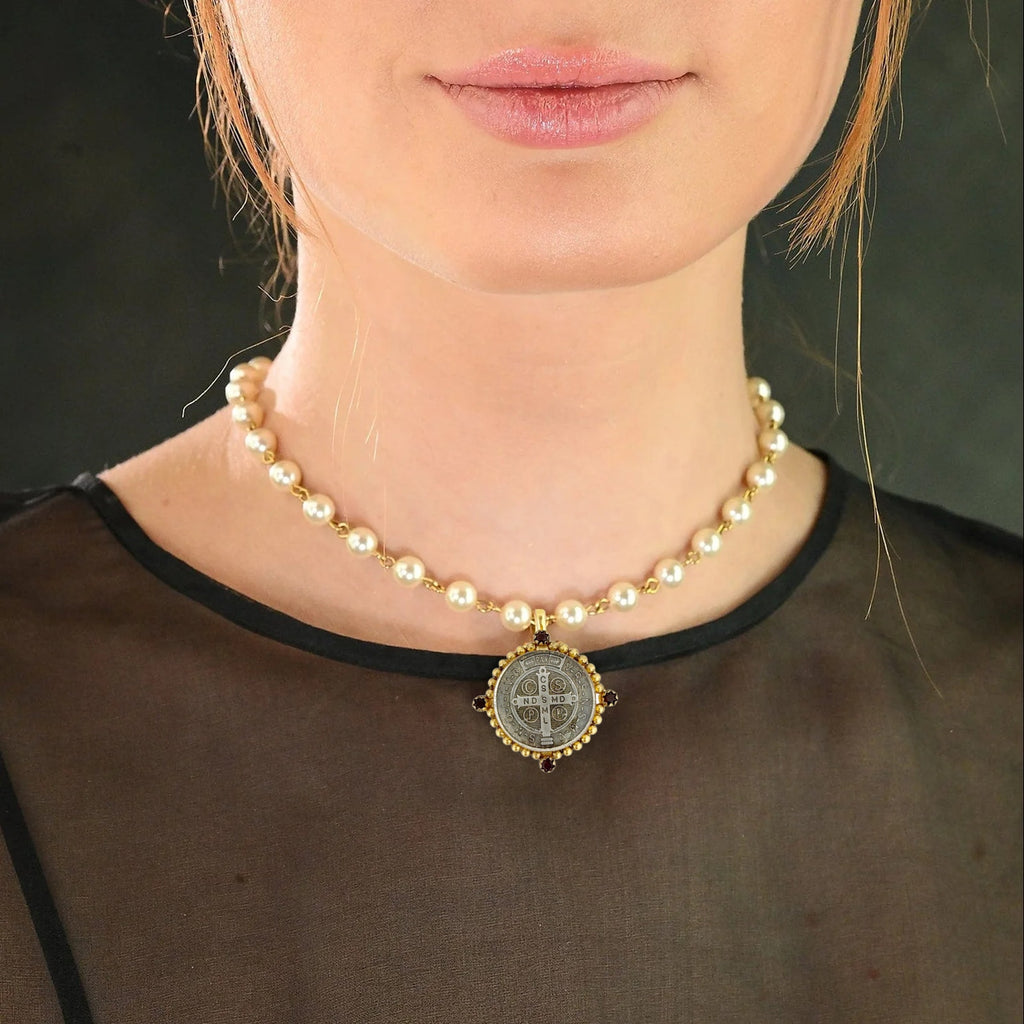 VIRGINS SAINTS & ANGELS VSA Bespoke San Benito Medallion Garnett & Gold Virgins Saints & Angels