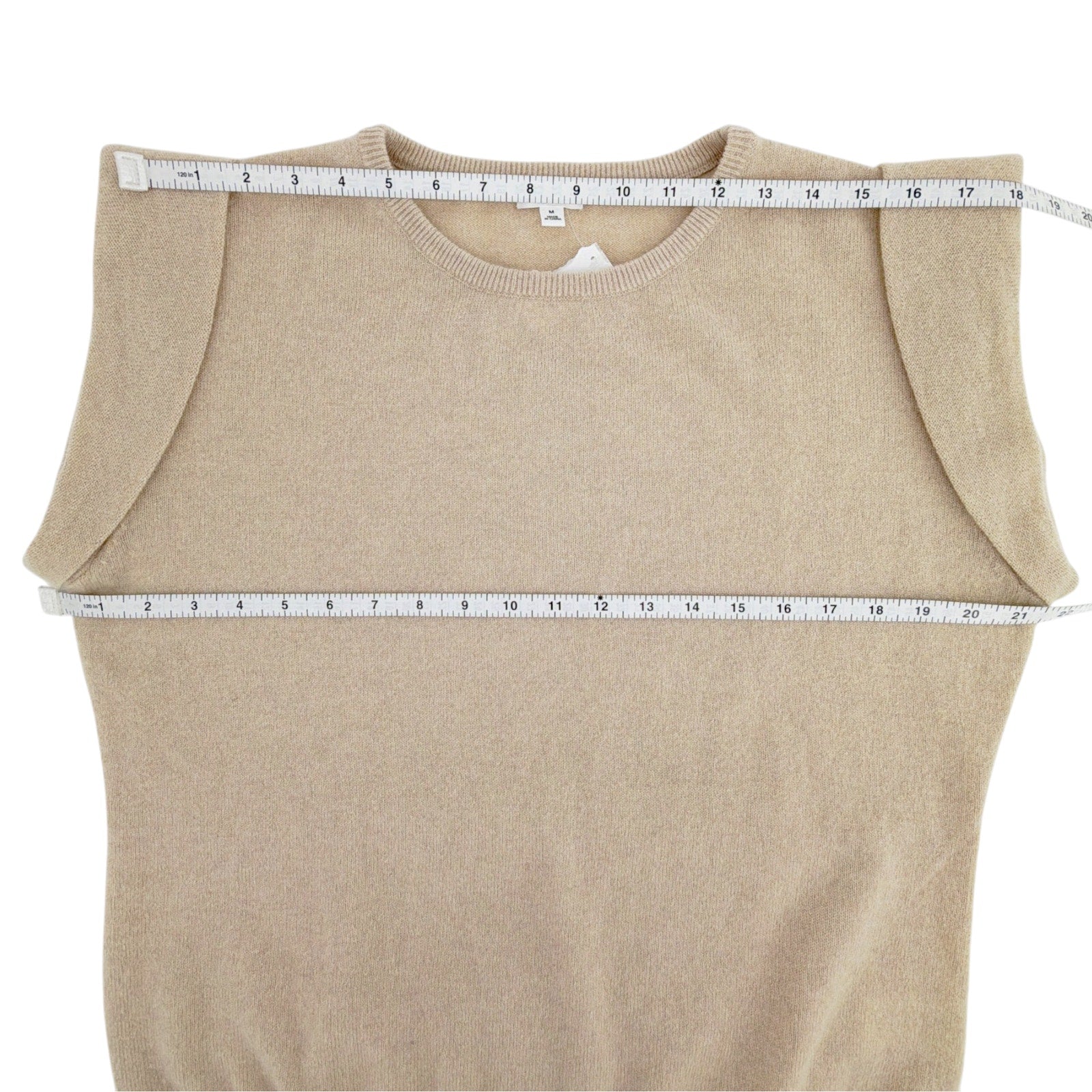 MINNIE ROSE Cashmere Cap Sleeve Knit Tee in Linen M Minnie Rose