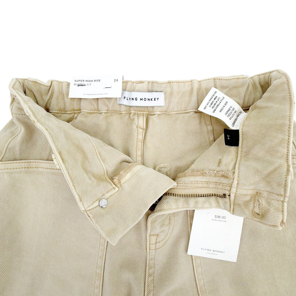 FLYING MONKEY Super High Rise Barrel Fit Jean in Vintage Beige 24 Mother