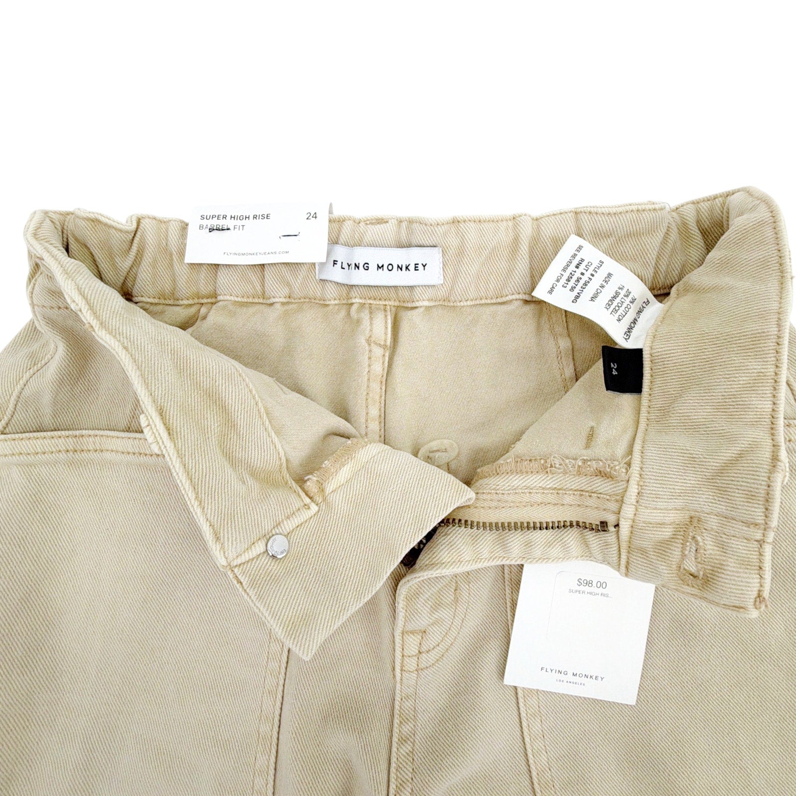 FLYING MONKEY Super High Rise Barrel Fit Jean in Vintage Beige 24 Mother