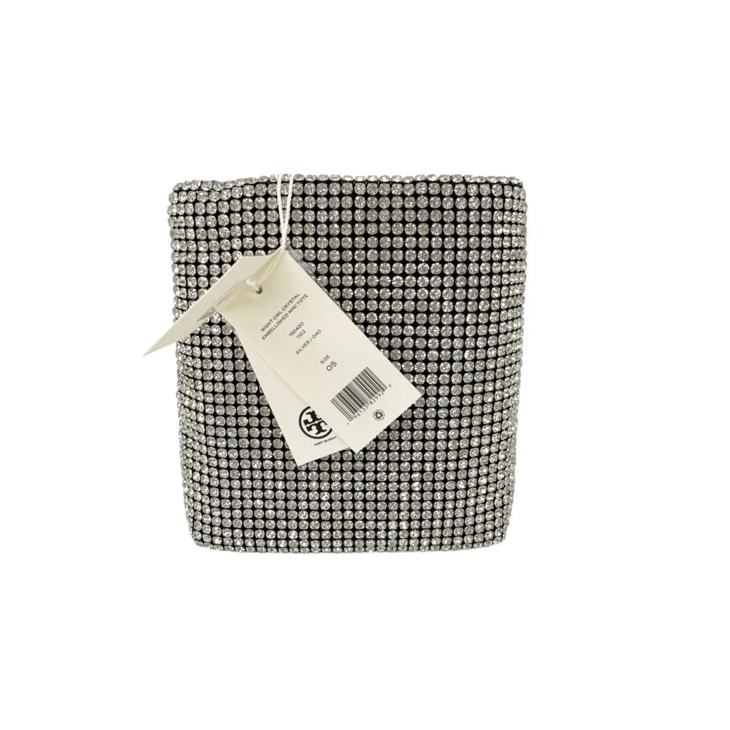 TORY BURCH Night Owl Crystal Embellished Mini Tote in Silver - flyKAMP