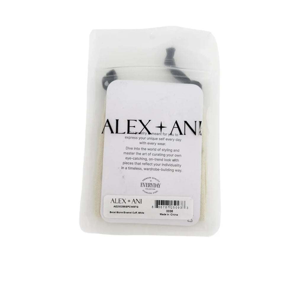 ALEX+ANI Bezel Stone Enamel Cuff in White - flyKAMP