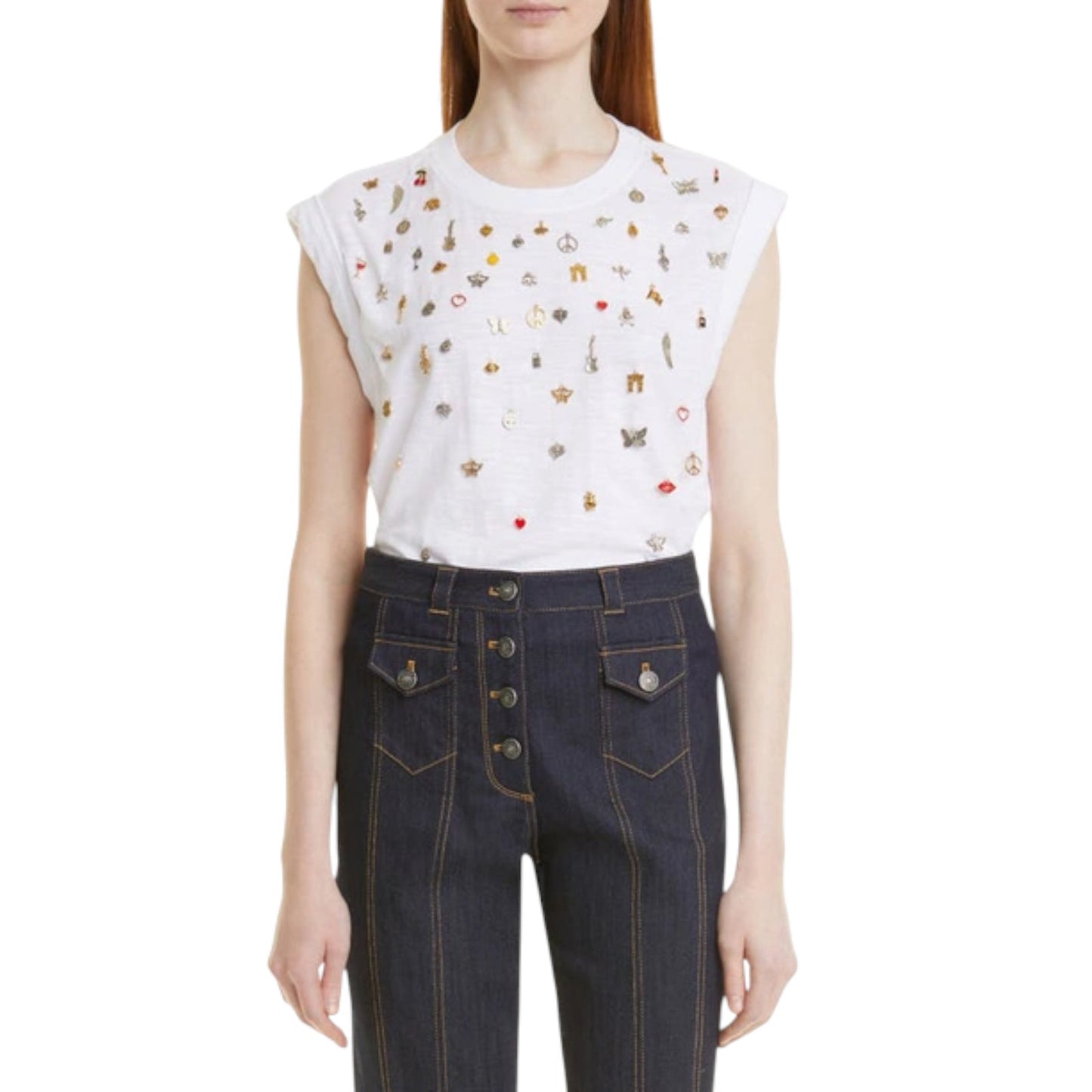 CINQ A SEPT Charm Bella Tee in White S