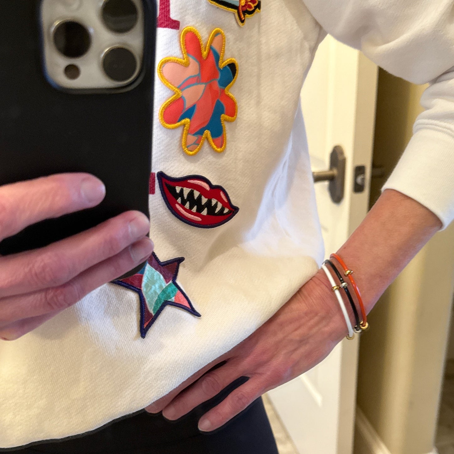 ALEX+ANI Bezel Stone Enamel Cuff in Black