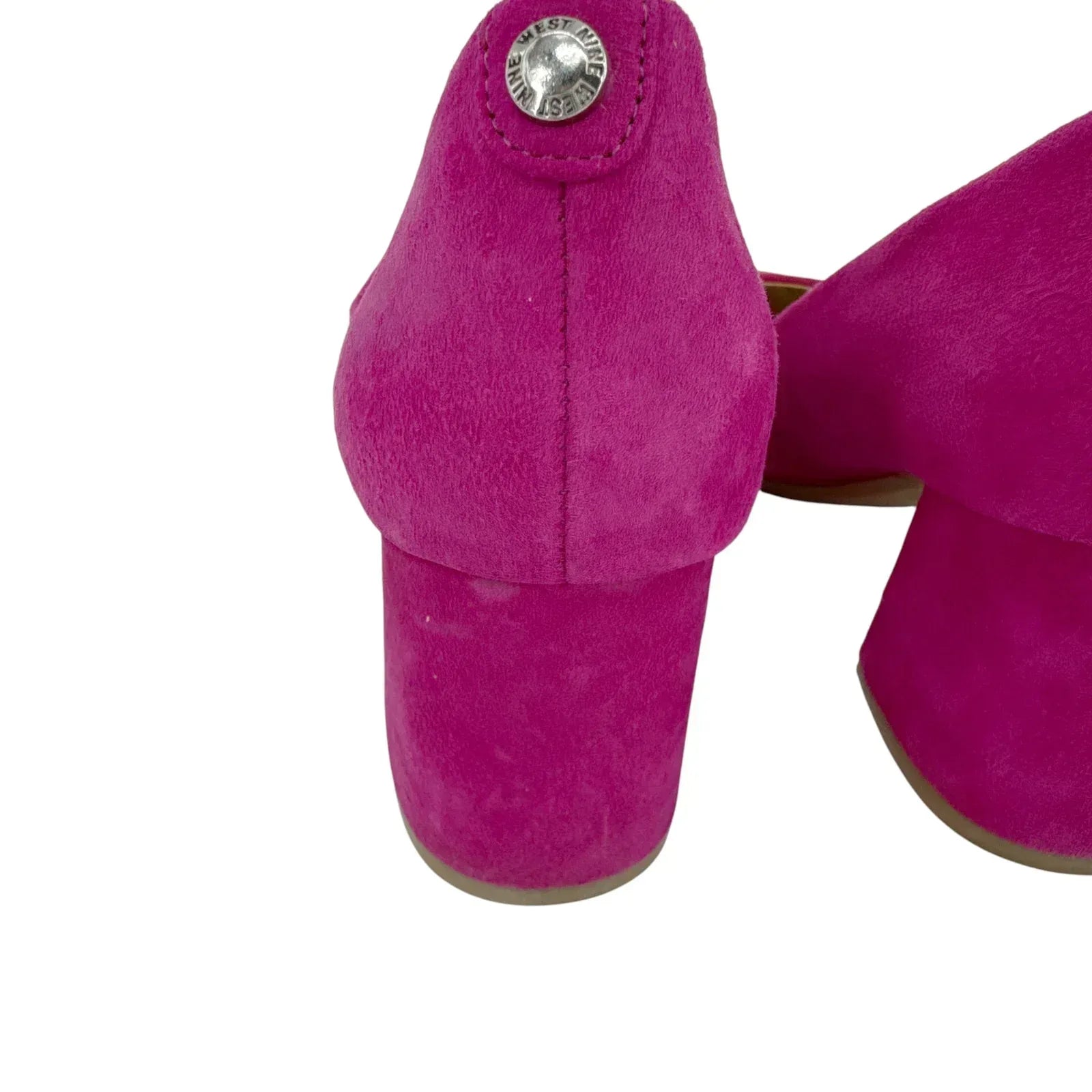 NINE WEST Vibe 9x9 Block Heel Pumps in Pink Berry Suede 6.5 - flyKAMP