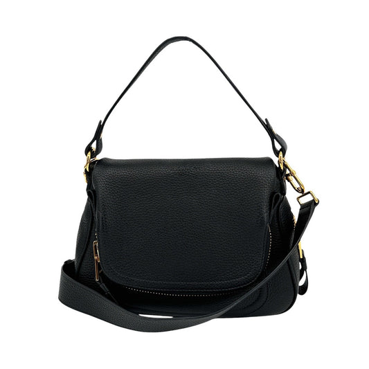 TOM FORD Jennifer Medium Double Strap Bag in Black Grained Leather