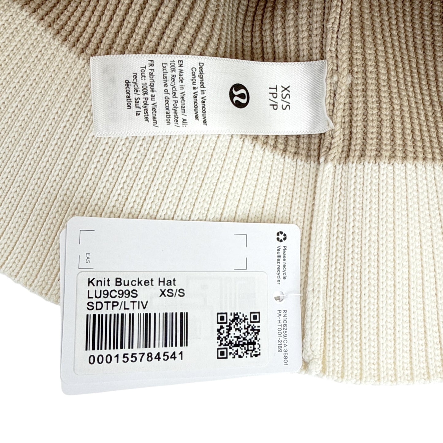 LULULEMON Knit Bucket Hat in Sand Trap/Light Ivory XS/S