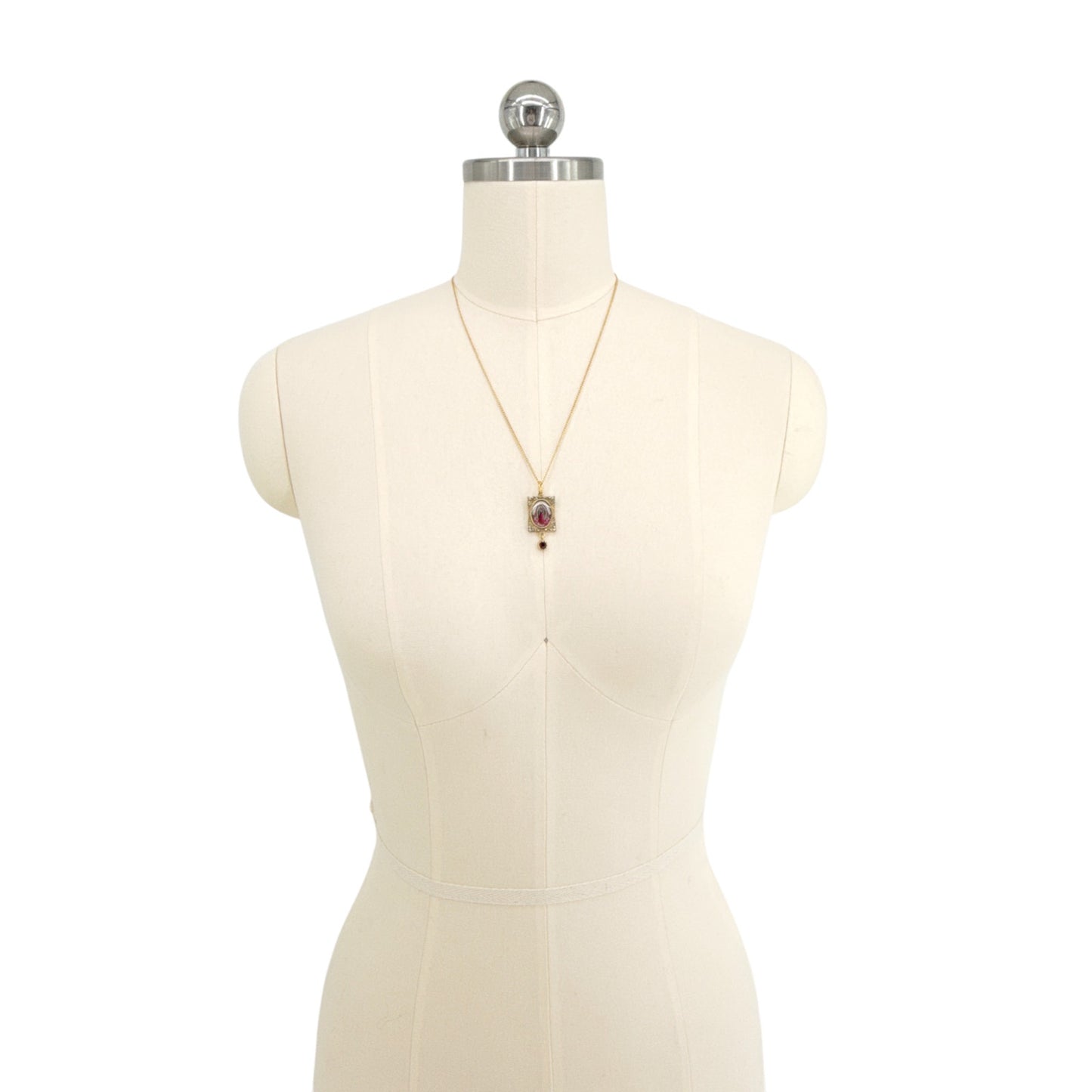 VIRGINS SAINTS & ANGELS VSA Retablo Pink Guadalupe Charm Necklace in Gold