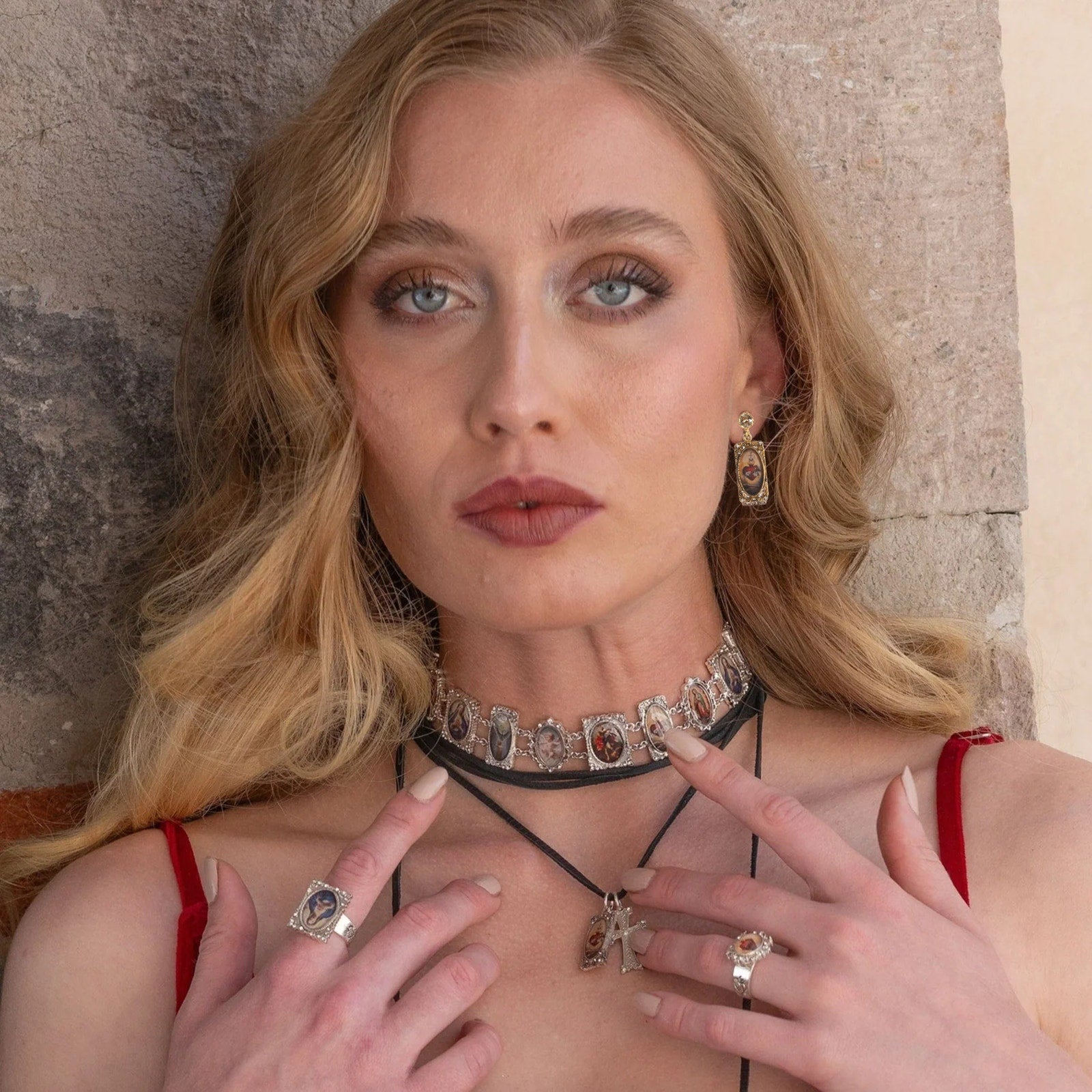 VIRGINS SAINTS & ANGELS VSA Retablo Rectangular Framed Earrings in Gold Virgins Saints & Angels