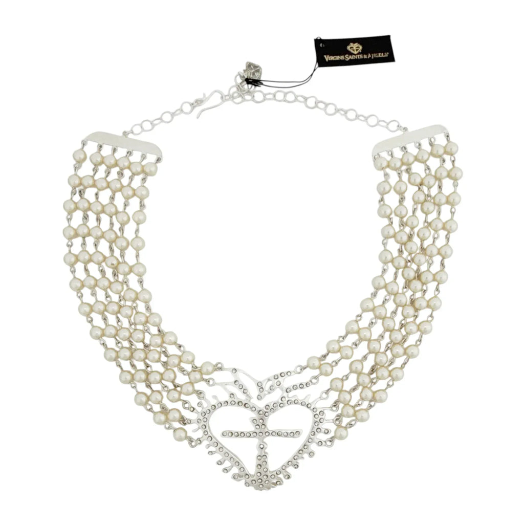VIRGINS SAINTS & ANGELS VSA La Queen Collar in Cream Pearl & Silver - flyKAMP
