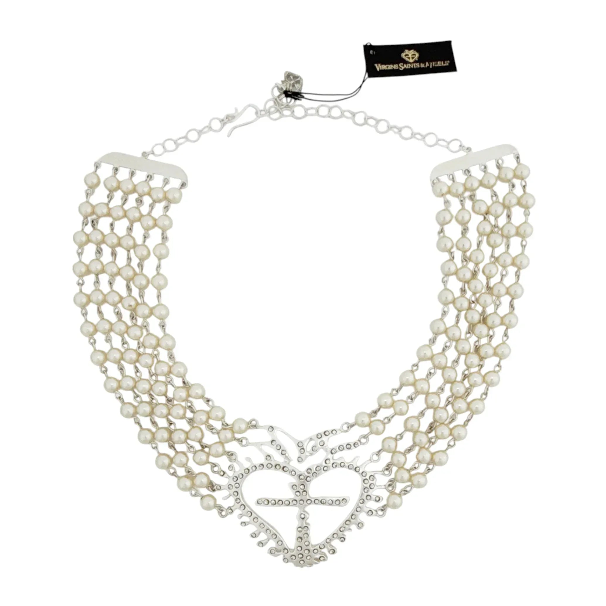 VIRGINS SAINTS & ANGELS VSA La Queen Collar in Cream Pearl & Silver - flyKAMP