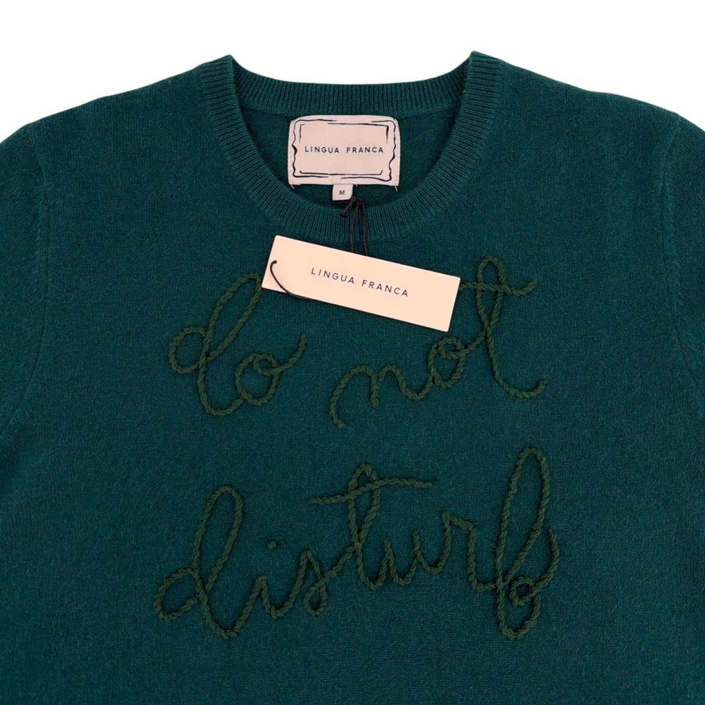 LINGUA FRANCA Do Not Disturb Cashmere Crewneck Sweater in Hunter M LINGUA FRANCA