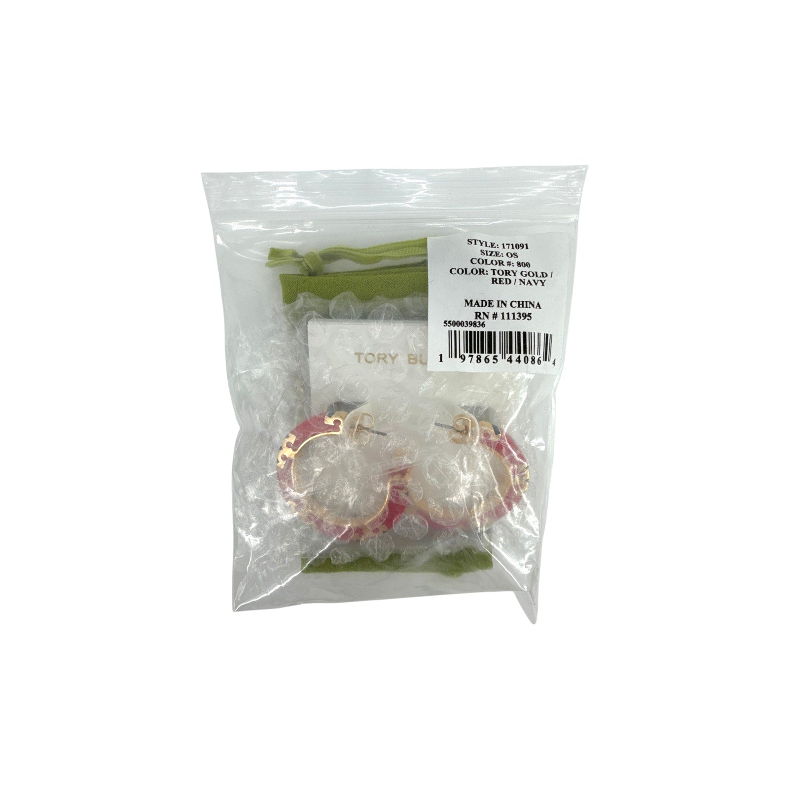 TORY BURCH Icon Enamel Hoop Earrings in Tory Gold / Red / Navy Tory Burch