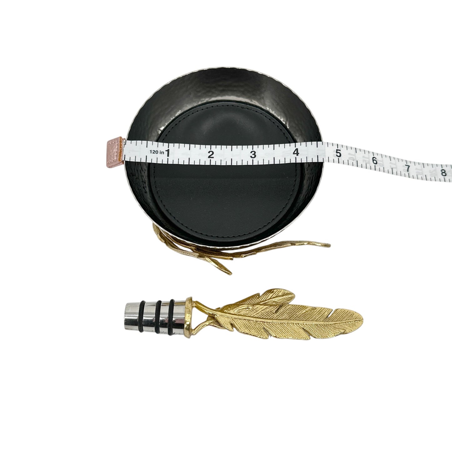 MICHAEL ARAM Gold Feather Coaster & Wine Stopper Set