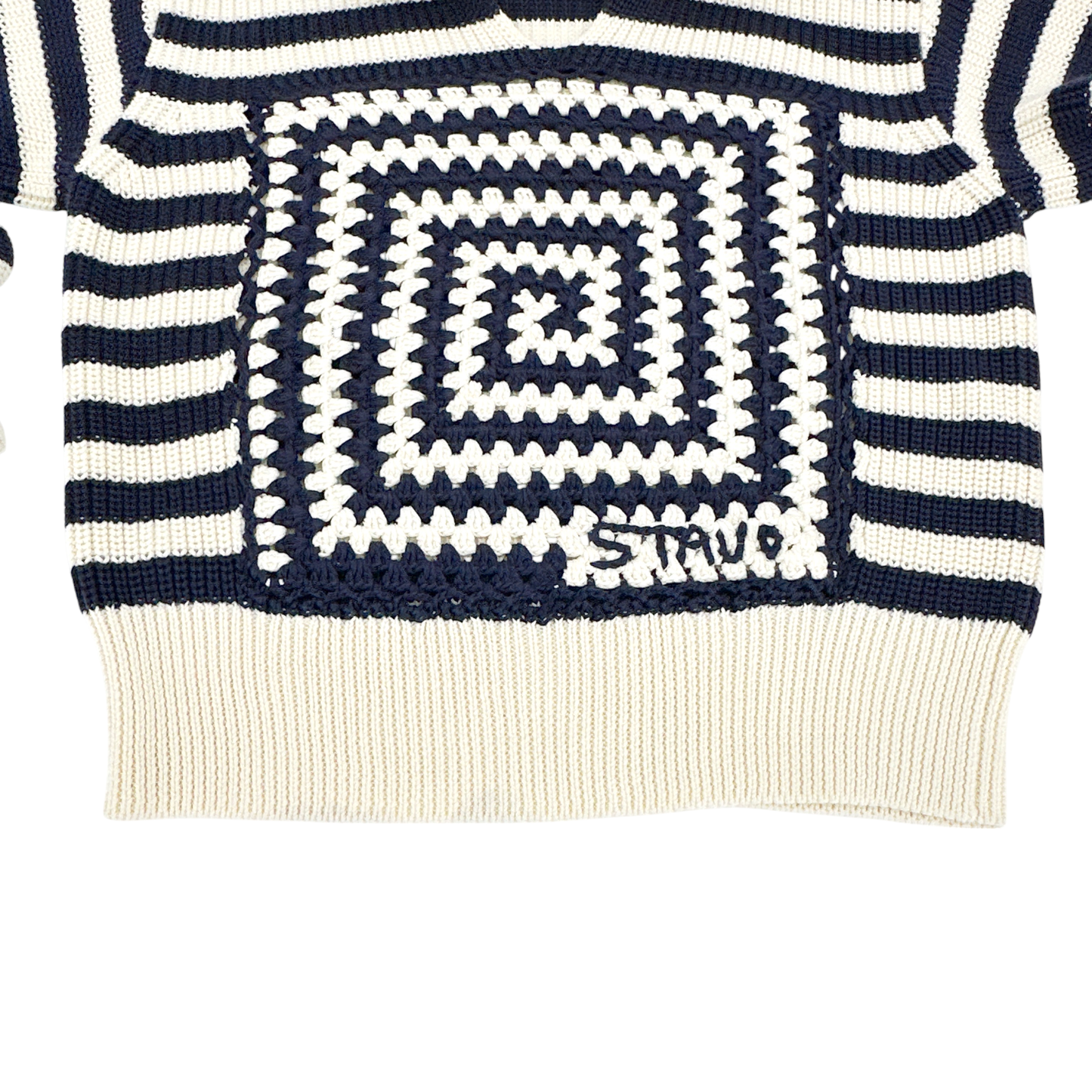 STAUD Alloy Striped Crocheted Cotton Sweater In Acid Cobalt XS
