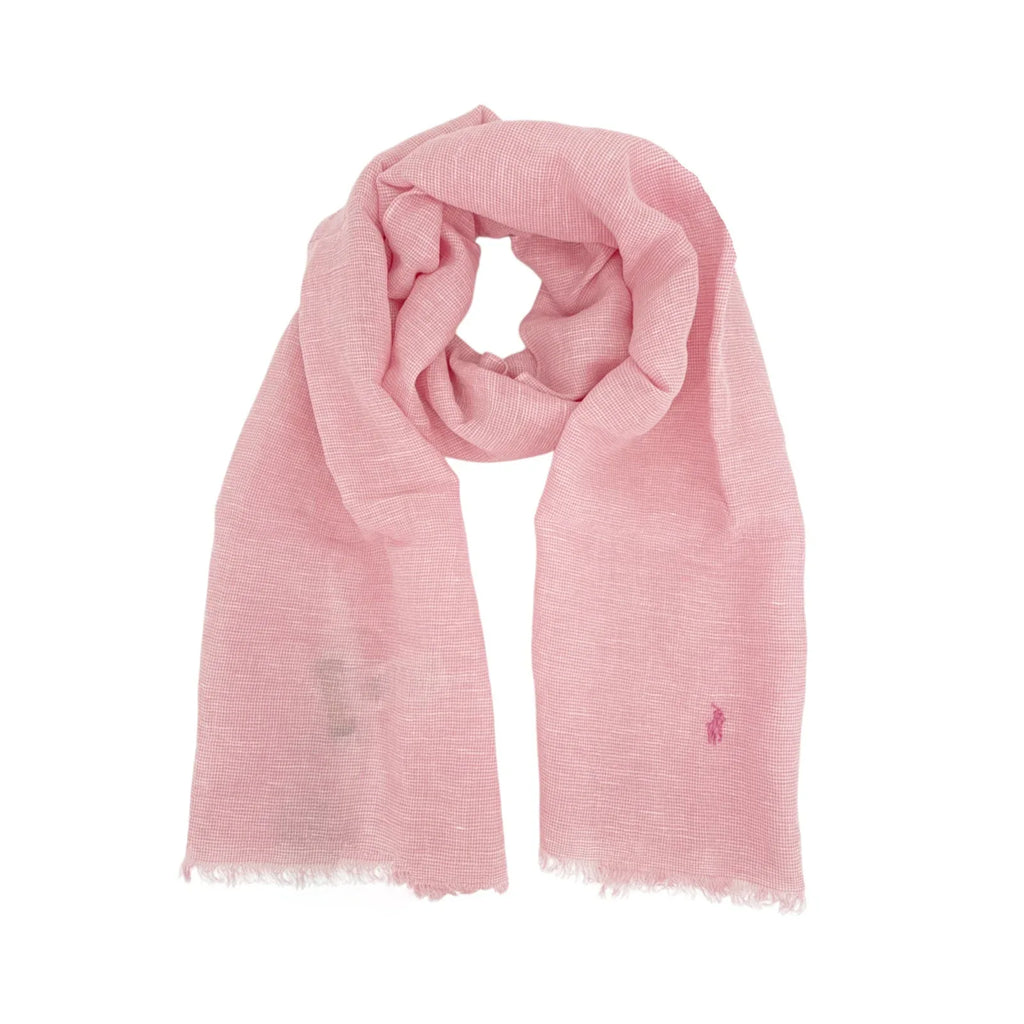 POLO RALPH LAUREN Micro-Houndstooth Linen-Cotton Scarf in Pink & White - flyKAMP
