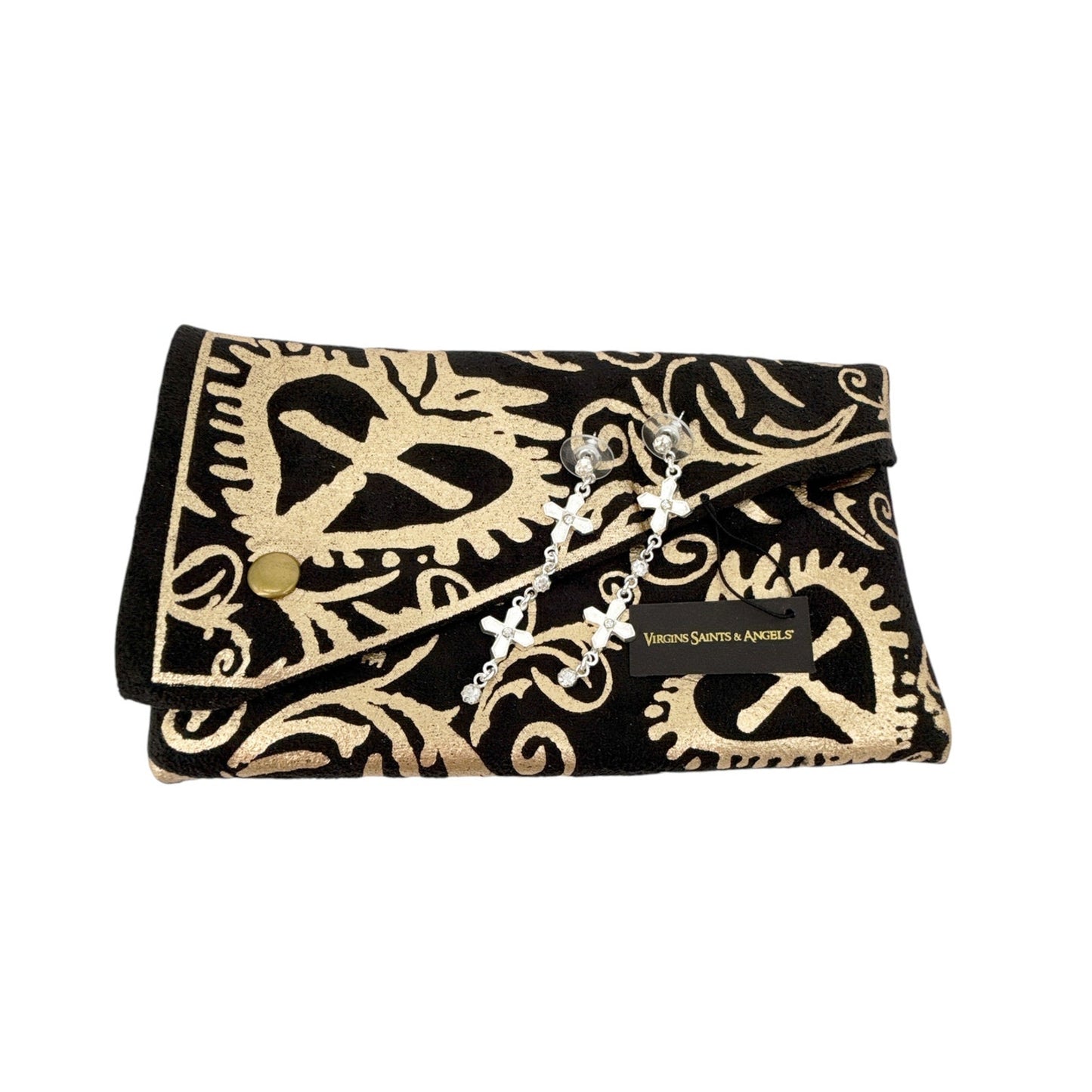 VIRGINS SAINTS & ANGELS VSA Peace Cross 2 Crystal Drop Post Earrings in Silver