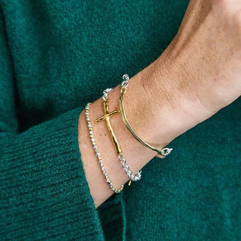 SILPADA In Good Faith Cross Bracelet in Sterling Silver & Gold - flyKAMP