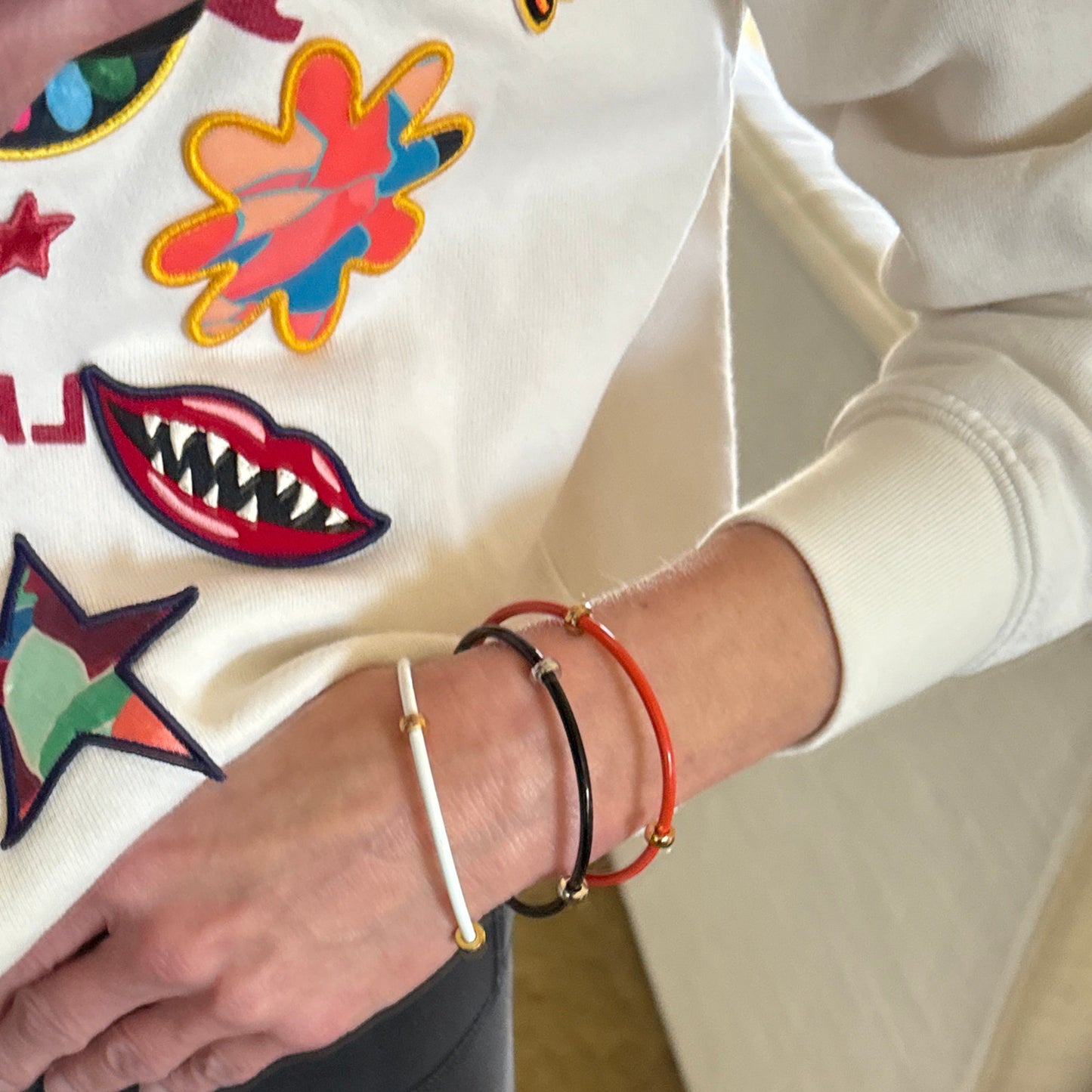 ALEX+ANI Bezel Stone Enamel Cuff in White