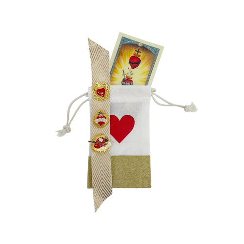 THE THREE HEARTS of the Holy Family Brooch Pins & Prayer Card Gift Set Fratelli Bonella