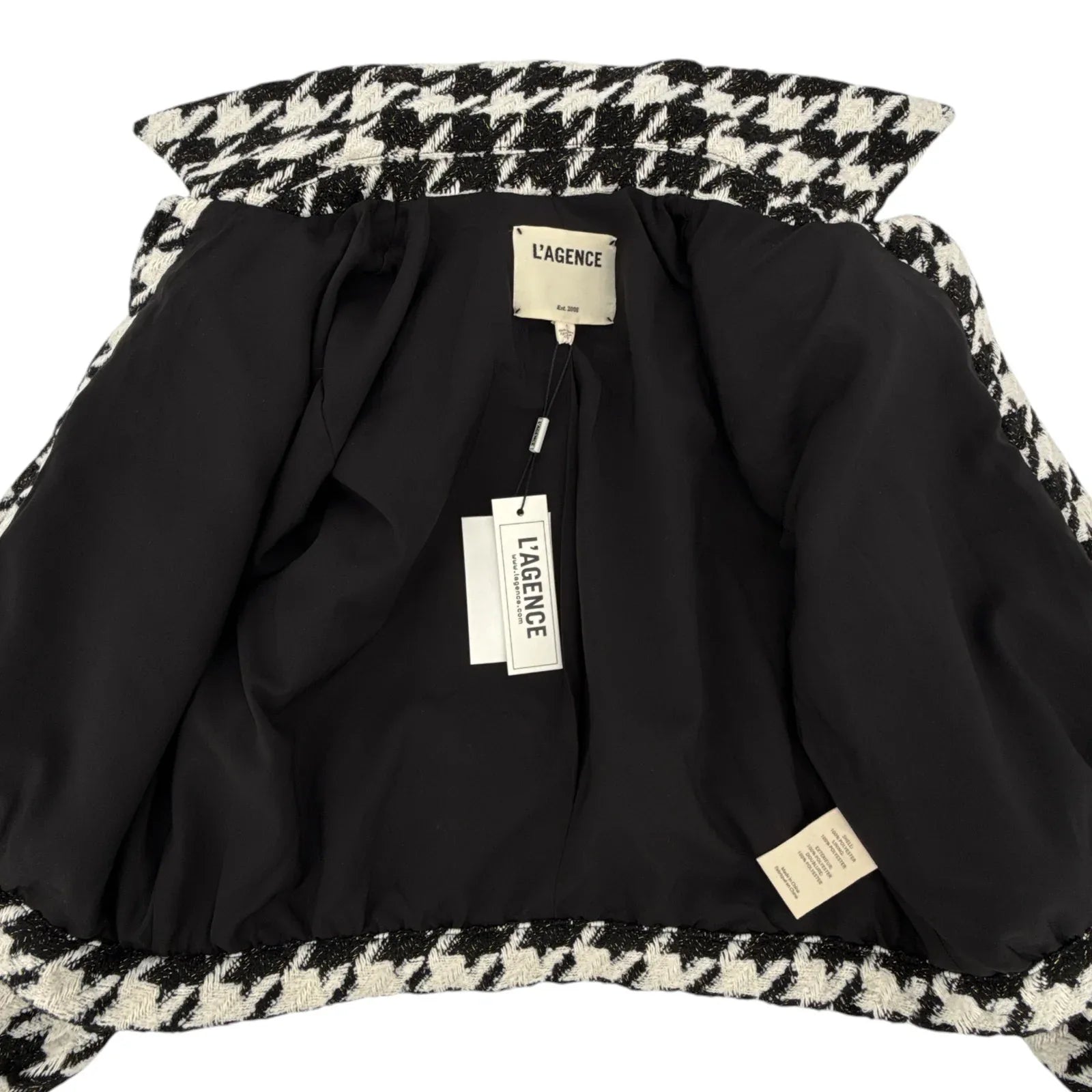 L'AGENCE Bridges Crop Jacket in Ecru Black & Gold Houndstooth 4|S - flyKAMP