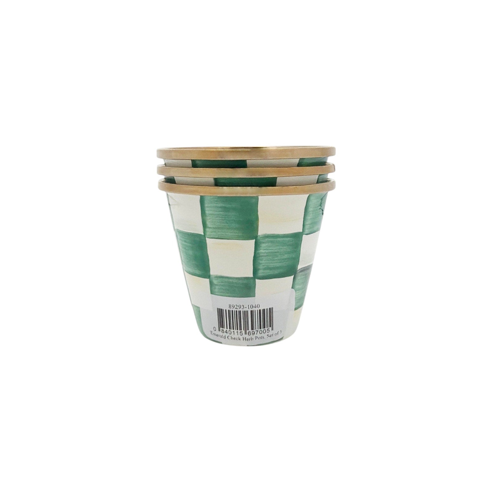 MACKENZIE-CHILDS Herb Pots in Emerald Check Set of 3 Mackenzie-Childs