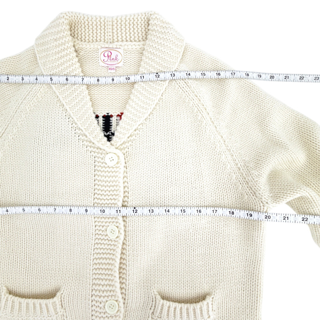 PINK PINEAPPLE Flag Varsity Cardigan in Ivory XS/S Pink Pineapple