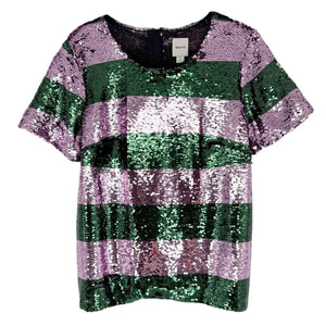 ANTHROPOLOGIE Maeve Short-Sleeve Sequin Striped Top S