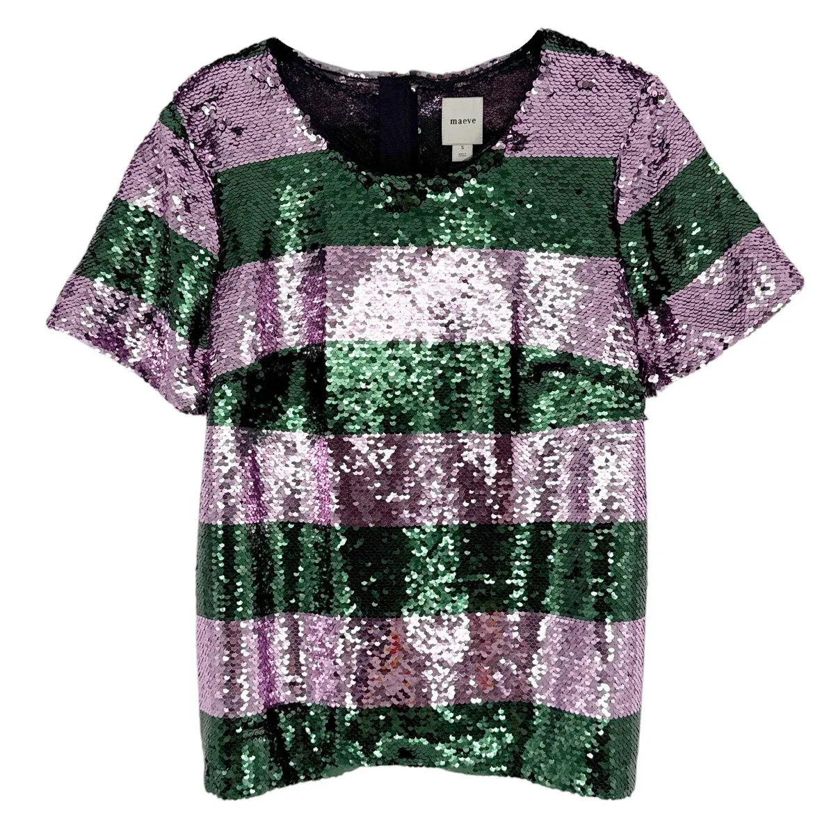 ANTHROPOLOGIE Maeve Short-Sleeve Sequin Striped Top S - flyKAMP