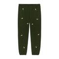 THE GREAT. The Stadium Sweatpant. Woodland Green With Embroidered Roses 0|XS The Great.
