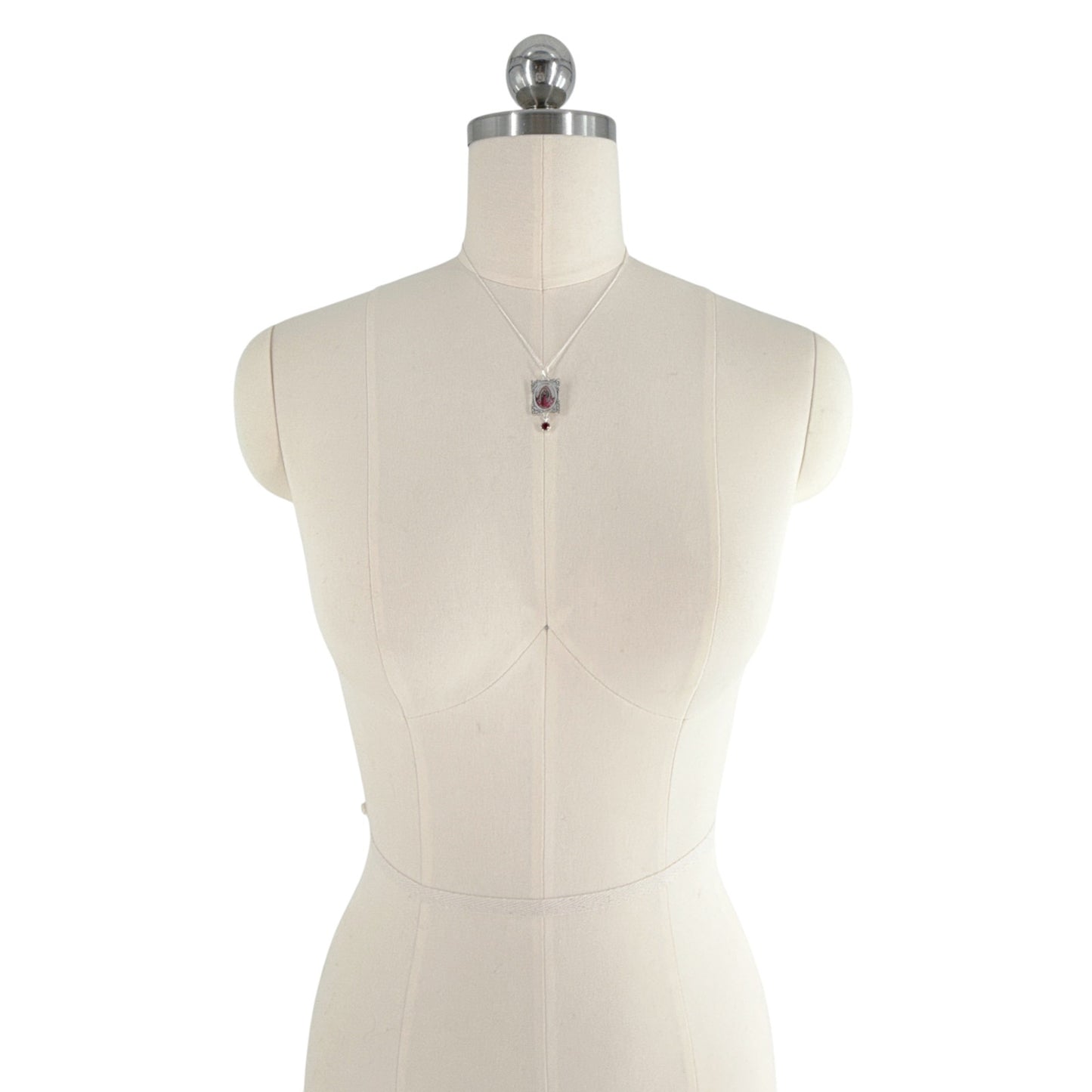 VIRGINS SAINTS & ANGELS VSA Retablo Pink Guadalupe Charm Necklace in Silver