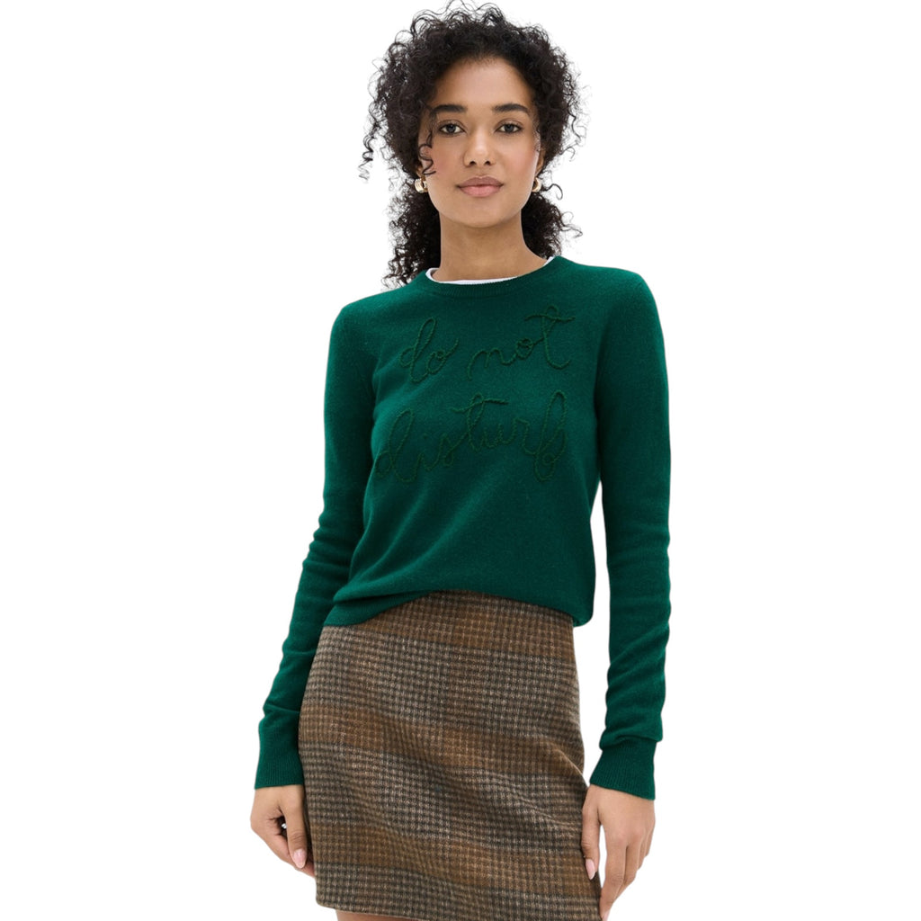 LINGUA FRANCA Do Not Disturb Cashmere Crewneck Sweater in Hunter M LINGUA FRANCA