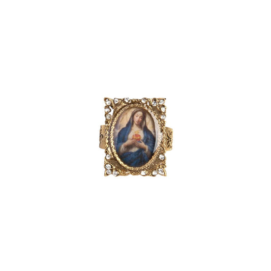 VIRGINS SAINTS & ANGELS VSA Retablo Square Framed Charm Ring in Gold 7