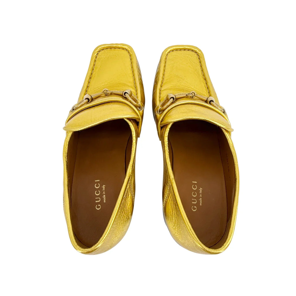 GUCCI Vegas Horsebit Collapsible Heel Metallic Leather Loafer 37 - flyKAMP