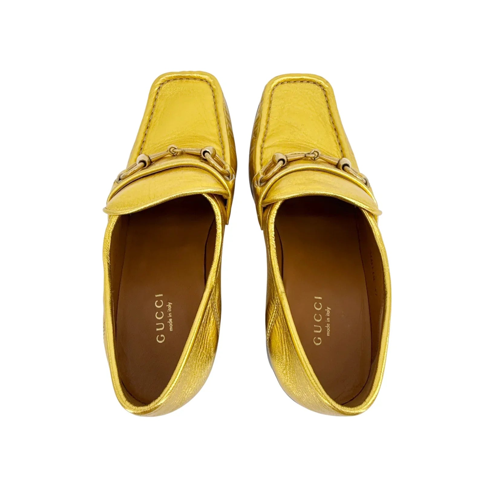 GUCCI Vegas Horsebit Collapsible Heel Metallic Leather Loafer 37 - flyKAMP
