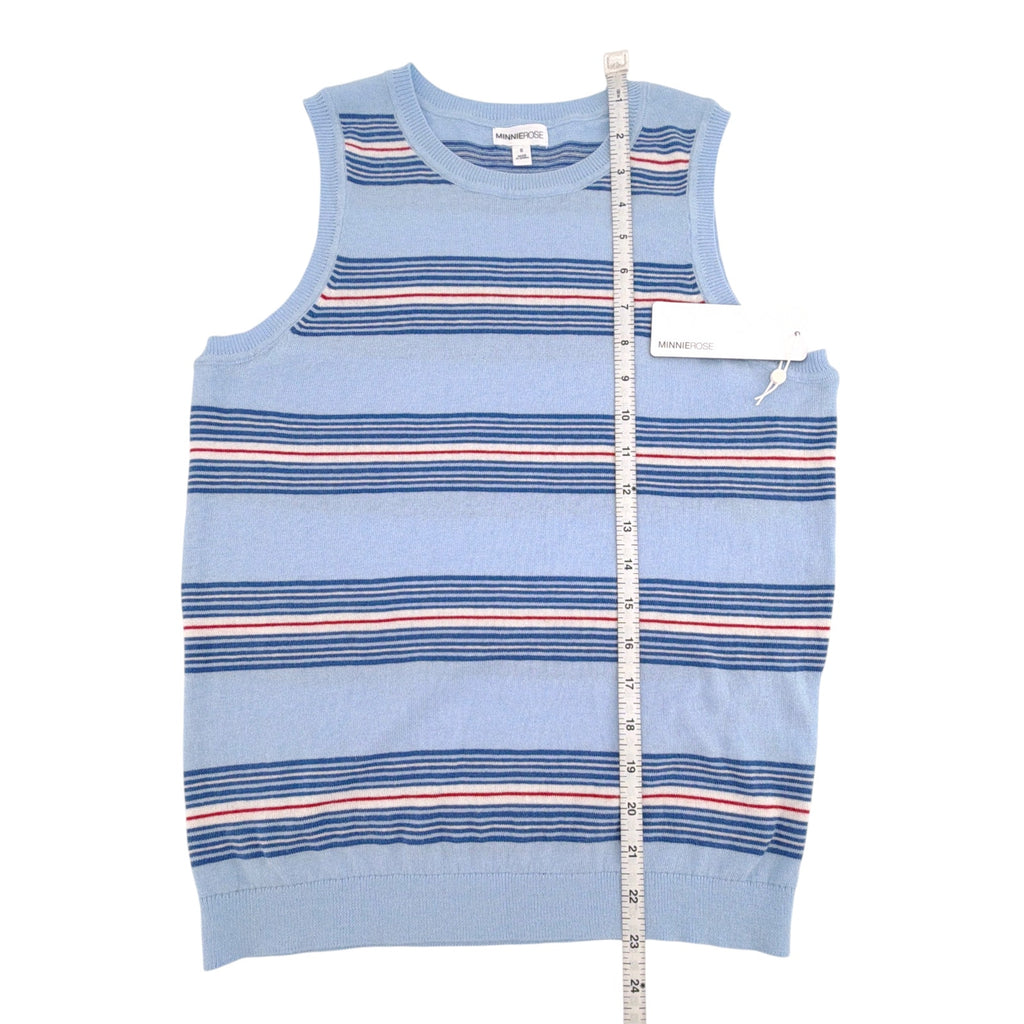 MINNIE ROSE Cotton Cashmere Striped Crew Neck Tank in Sky Blue Combo S Minnie Rose
