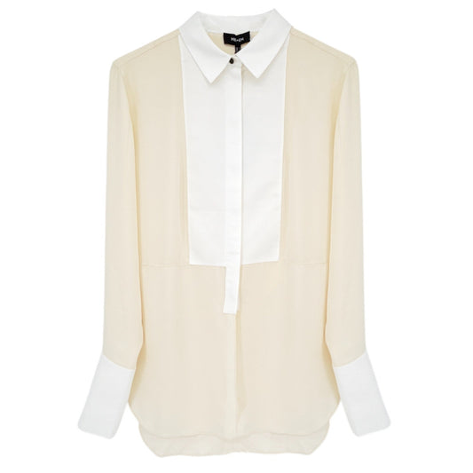 ME+EM Silk Longline Tux Shirt in Cream & Soft White UK6|US2|XS