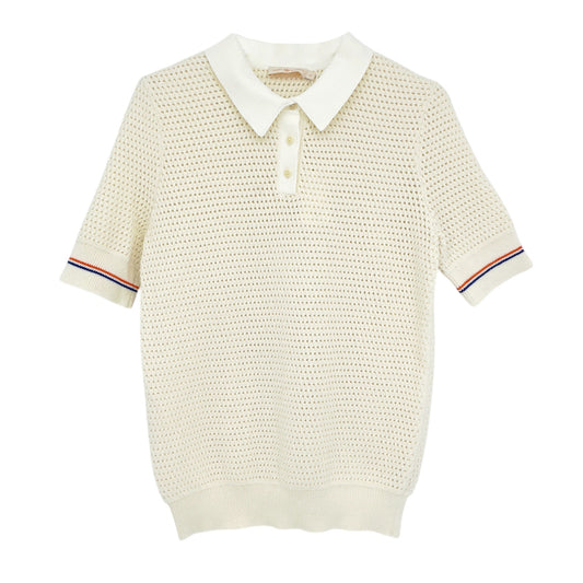 TORY BURCH Mesh Polo Sweater in White L
