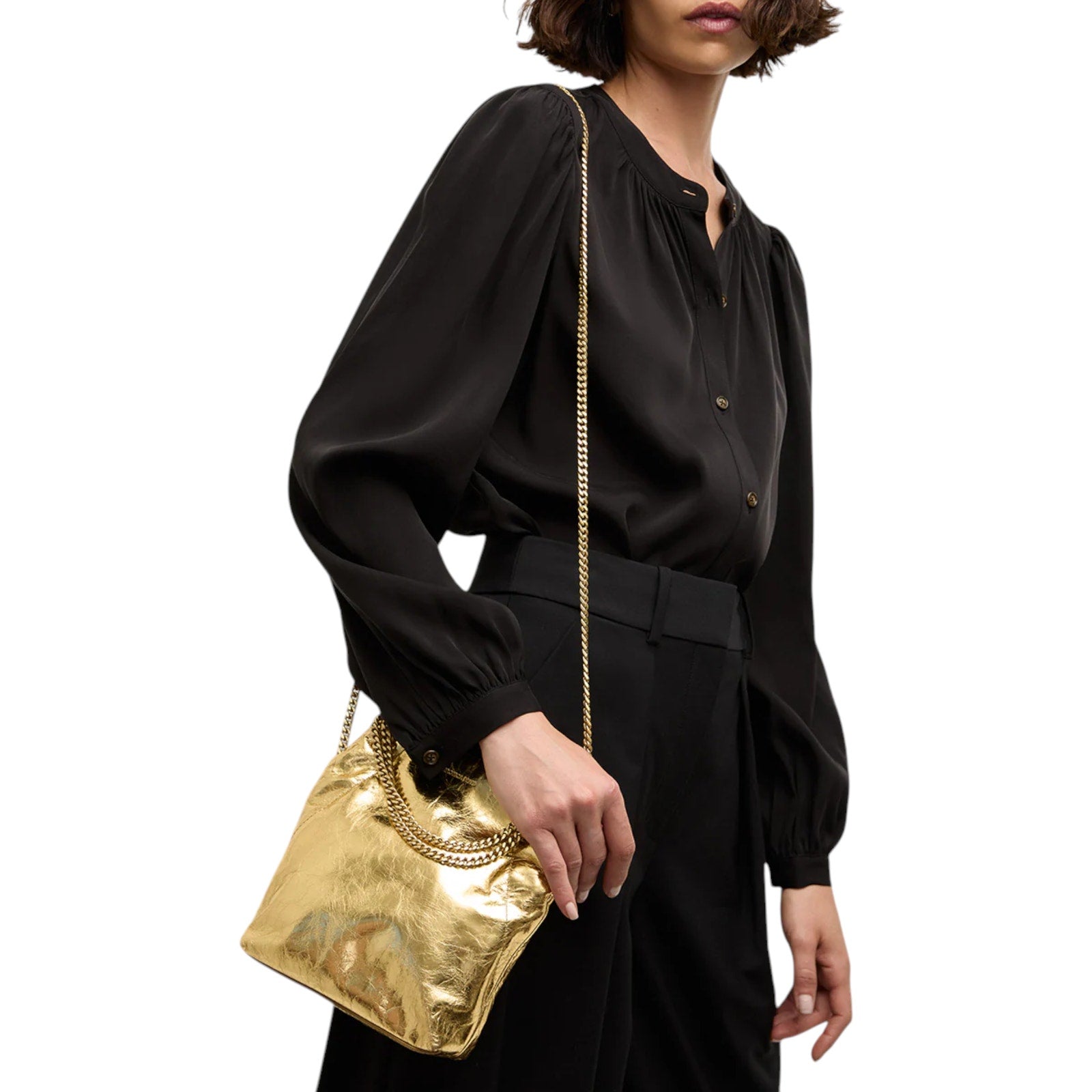 VERONICA BEARD Small Slouch Leather Shoulder Bag in Gold Veronica Beard