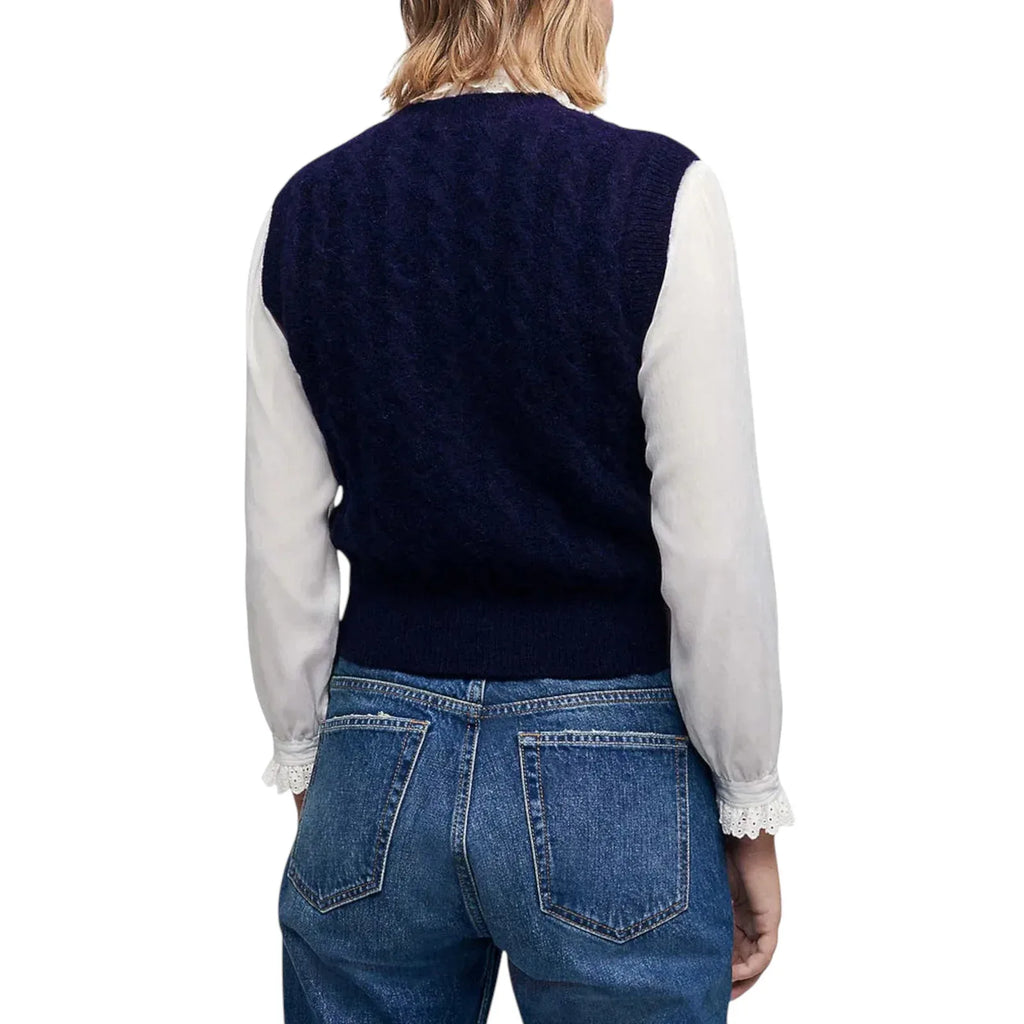 MAJE Maela Embellished Sweater Vest in Marine 3|L - flyKAMP