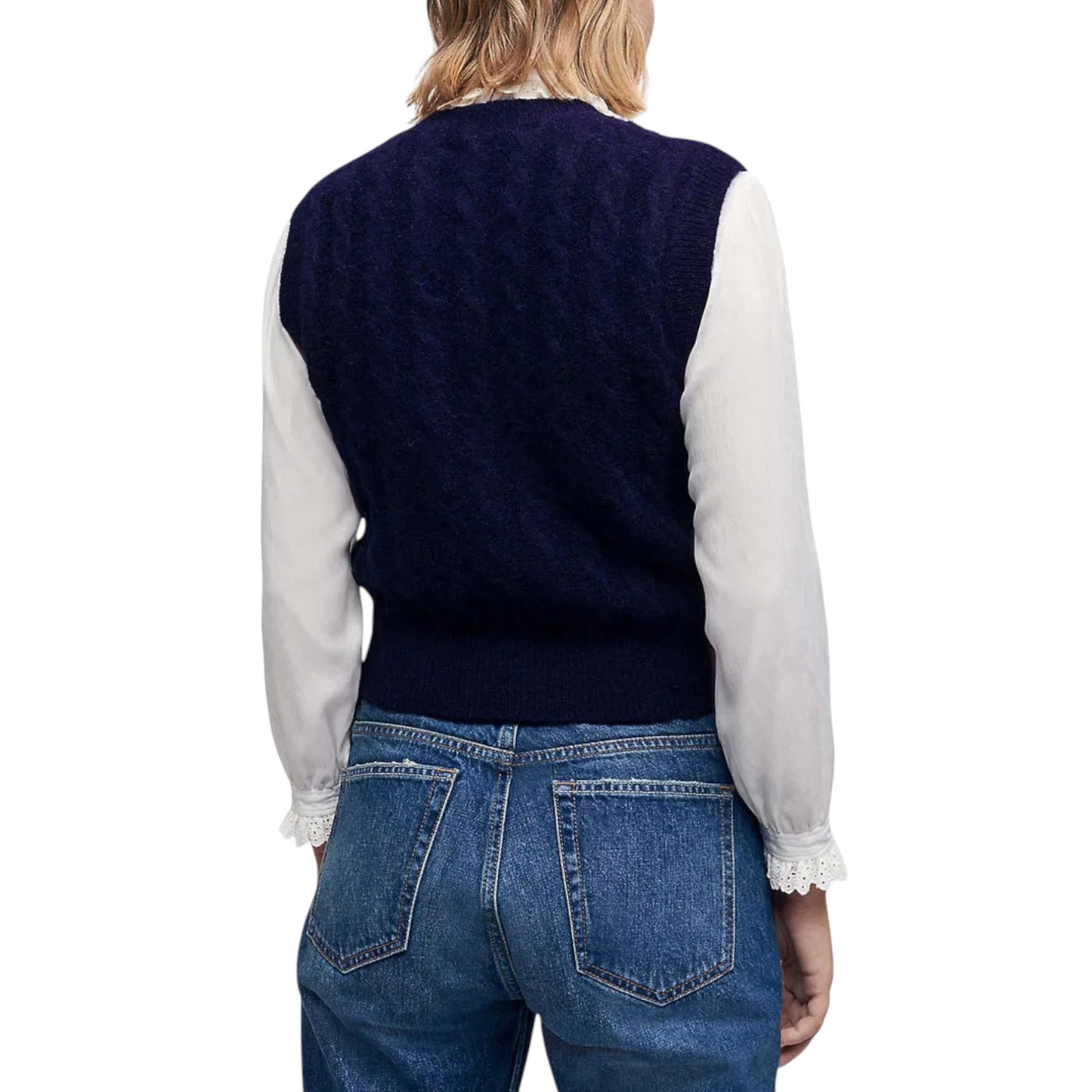 MAJE Maela Embellished Sweater Vest in Marine 3|L