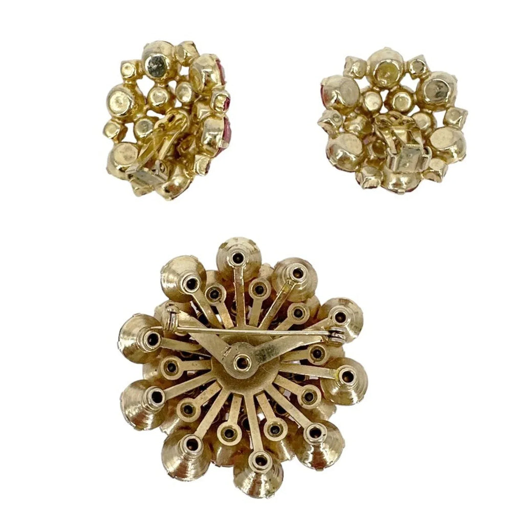 BROOCH VINTAGE Rhinestone Brooch & Clip-on Earring Set - flyKAMP
