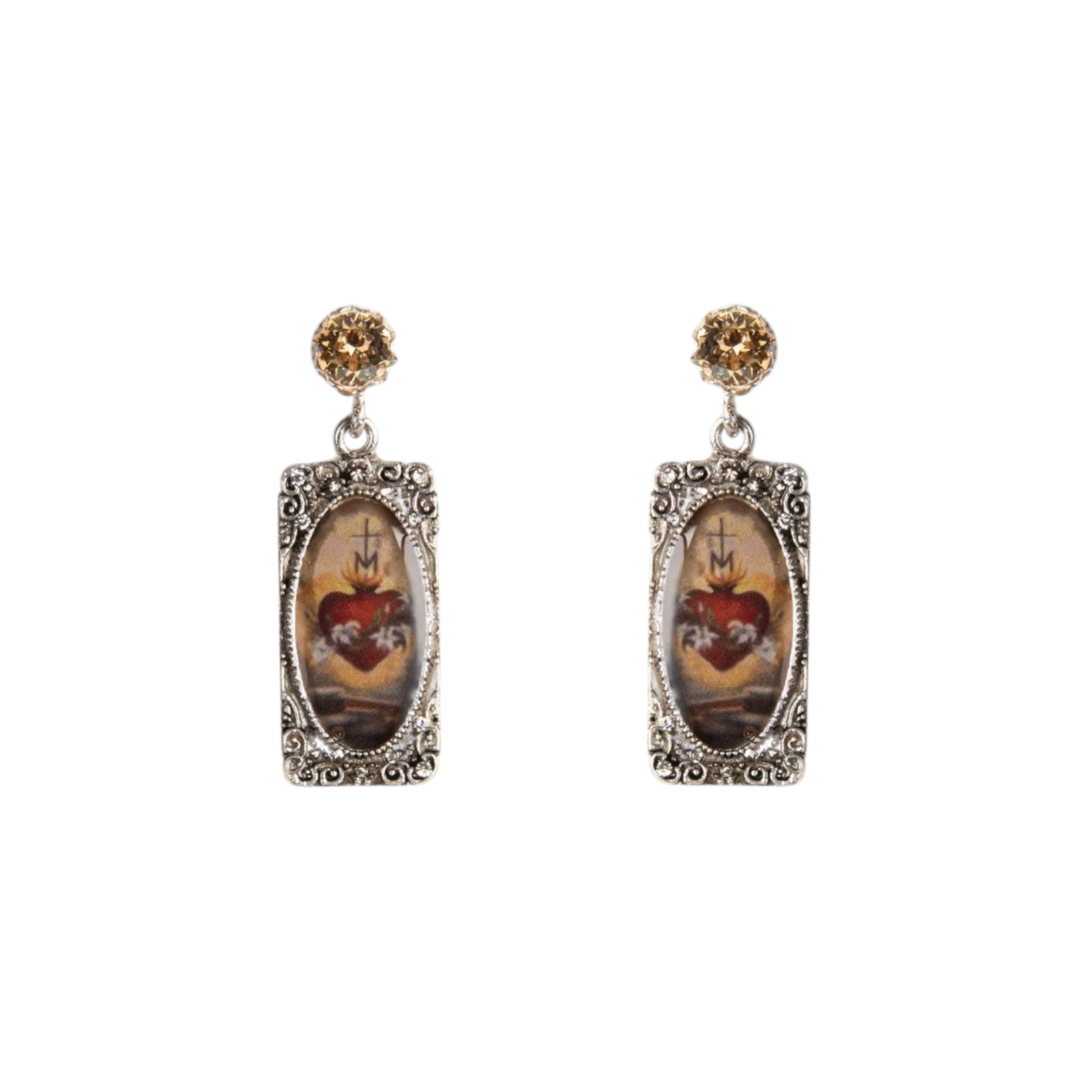VIRGINS SAINTS & ANGELS VSA Retablo Rectangular Framed Earrings in Silver Virgins Saints & Angels