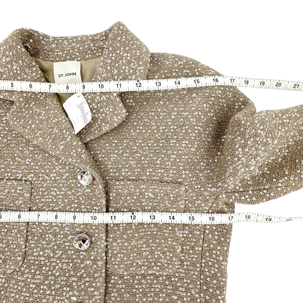 ST. JOHN Textured Sequin Knit Collared Jacket 4|S - flyKAMP