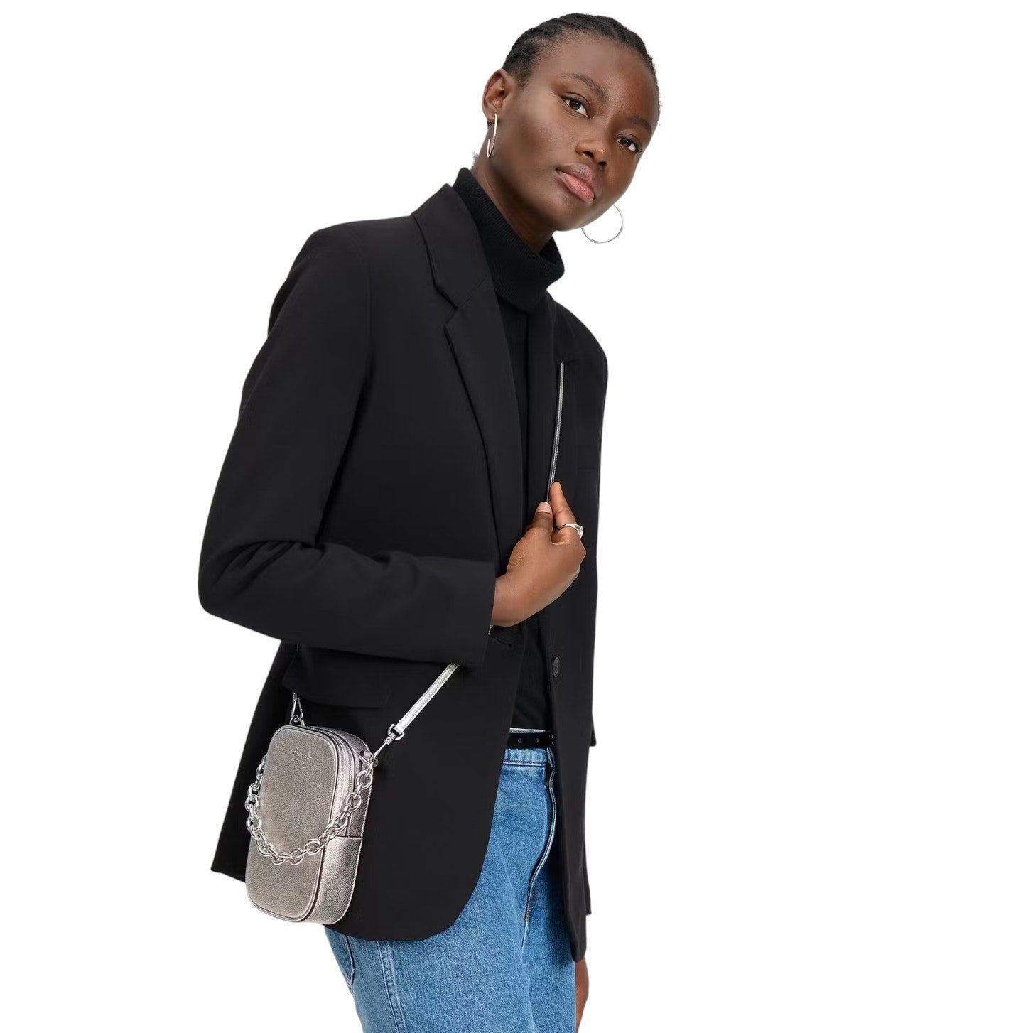 KATE SPADE New York Jolie Metallic Chain Phone Crossbody in Silver Kate Spade New York