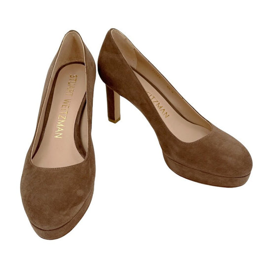 STUART WEITZMAN Larsa Suede Platform Pump in Taupe 6.5M