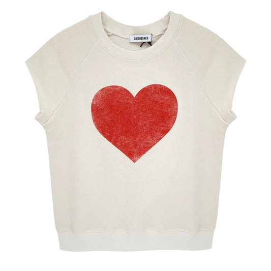 DAYDREAMER Heart Cutoff Sweatshirt in Dirty White S