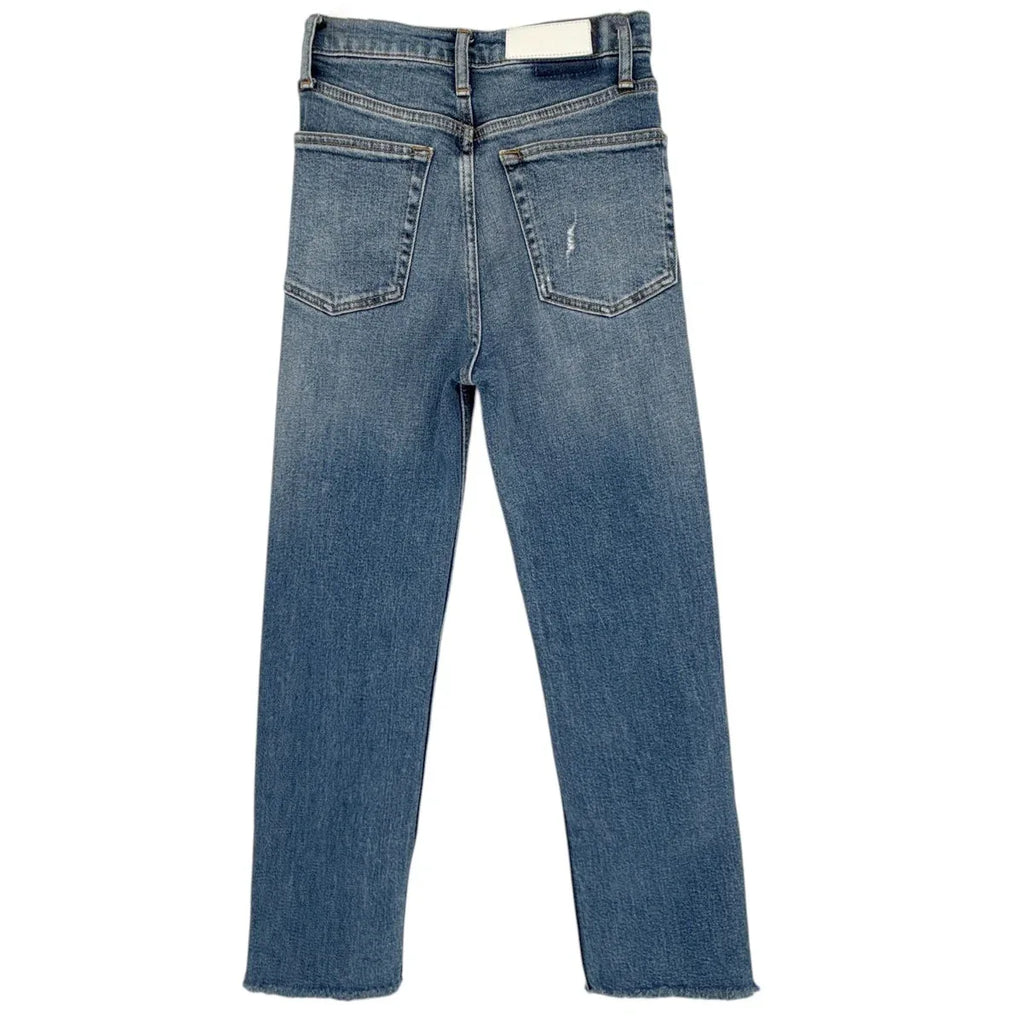 RE/DONE Ultra High Rise Stove Pipe in Vintage Indigo Destroy 24 - flyKAMP