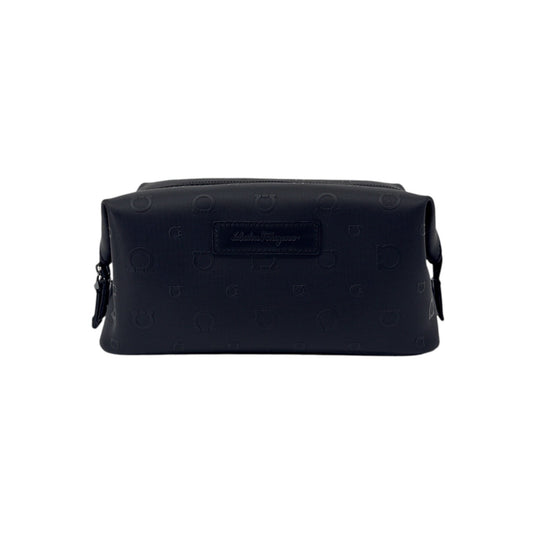 SALVATORE FERRAGAMO Gancini Embossed Toiletry Dopp Kit Bag in Black