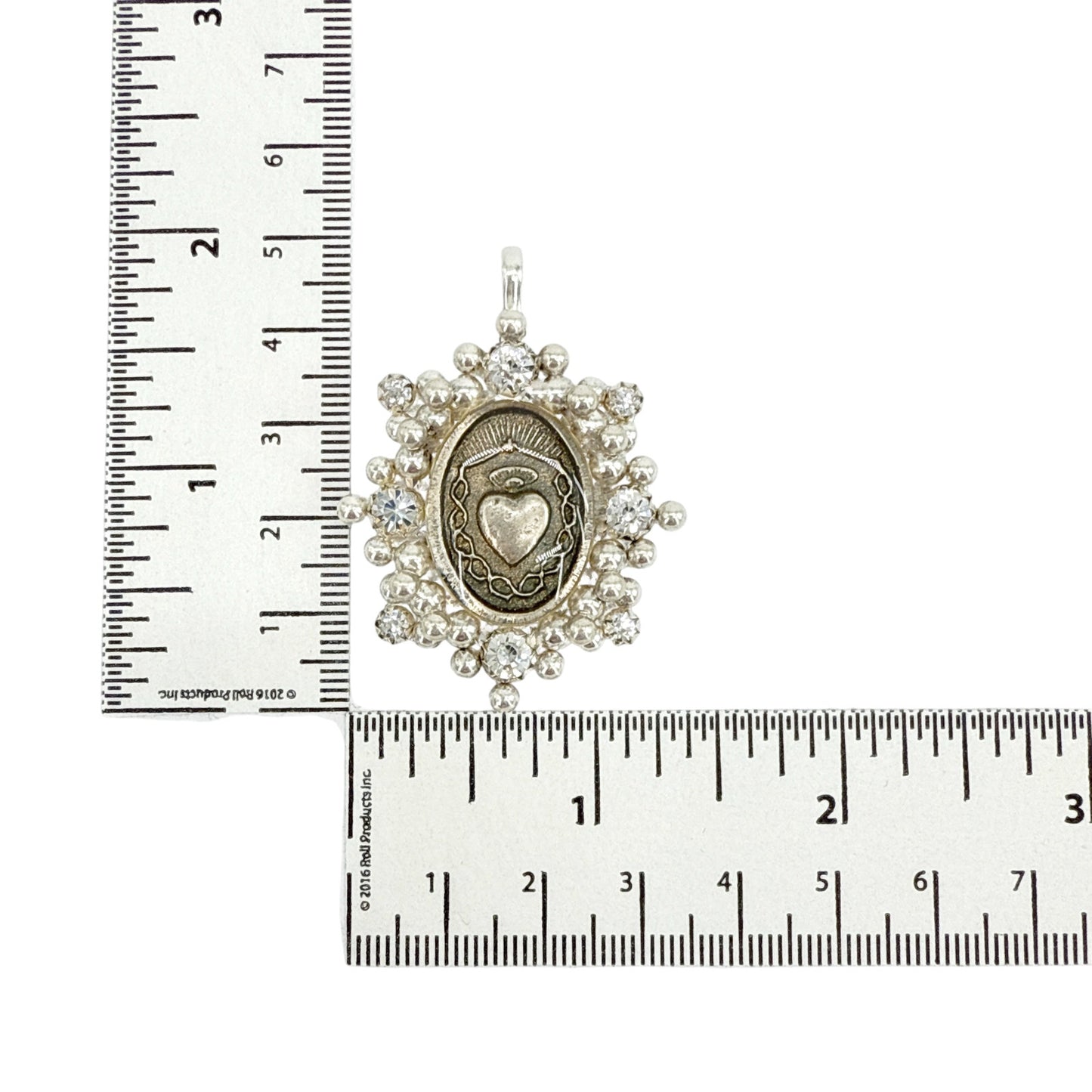 VIRGINS SAINTS & ANGELS VSA Oval Cloister Sacred Heart Medallion in Silver